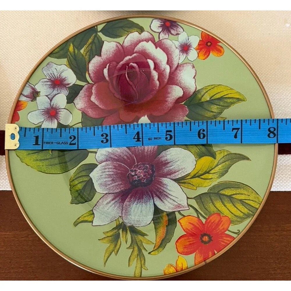 MacKenzie-Childs Green Flower Market Salad/Dessert Plate Set of 4 New In Box